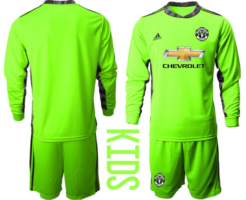 Youth 2020-2021 club Manchester United fluorescent green goalkeeper long sleeve Soccer Jerseys->manchester united jersey->Soccer Club Jersey